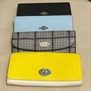 Coach Women's Wallets Collection - Lot of 4: Black, Blue, Plaid and Yellow